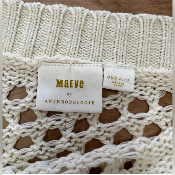 MaEve Anthropologie One-Shoulder Cream Knit Crochet Cropped Sweater - Picture 6 of 12
